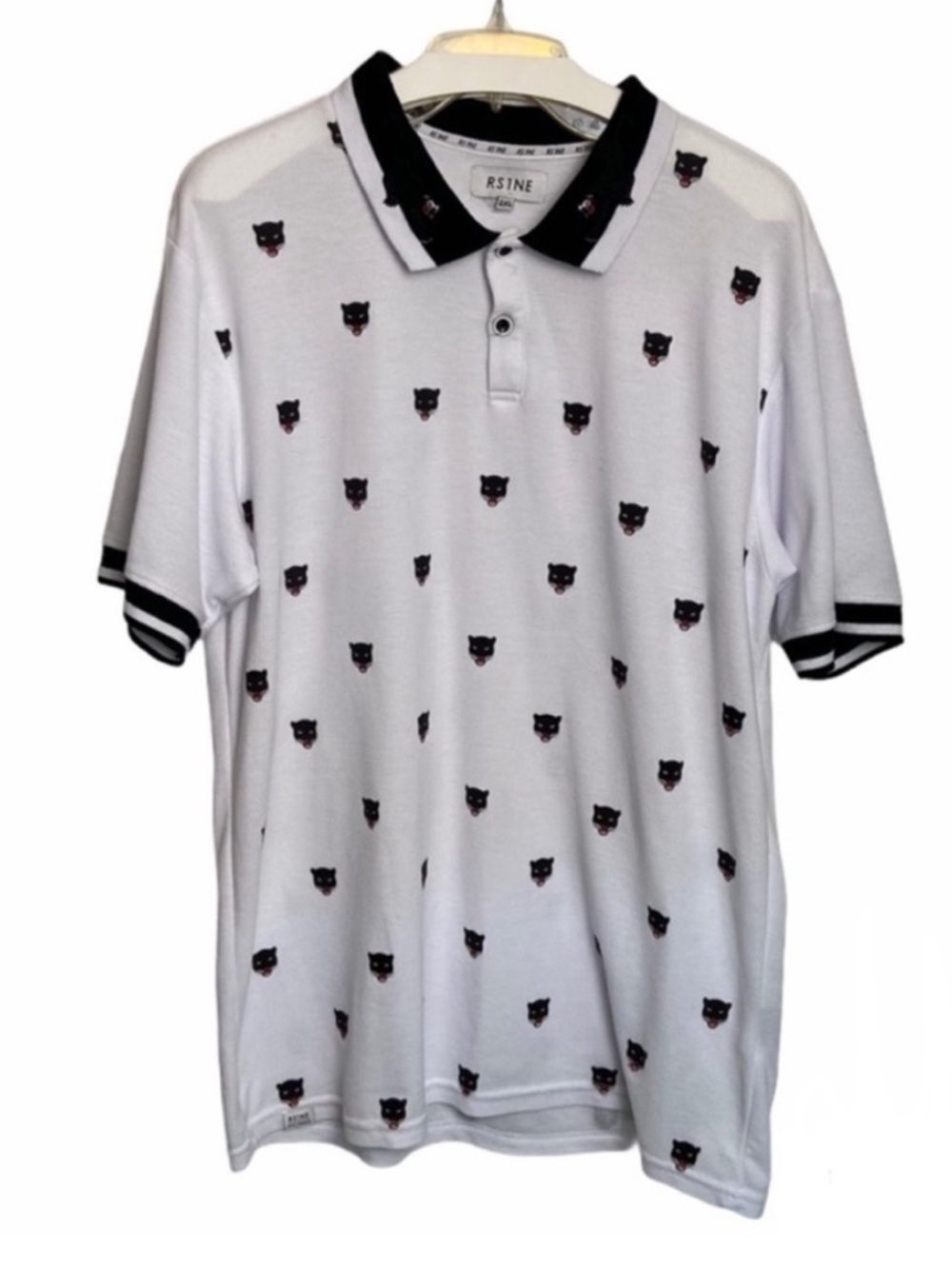 RS1NE White Black Panther Print Polo Shirt